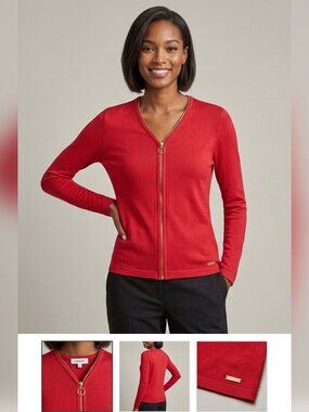 Calvin Klein Cardigan Sweater Size XS Long Sleeves Full Zip full V Neckline Red